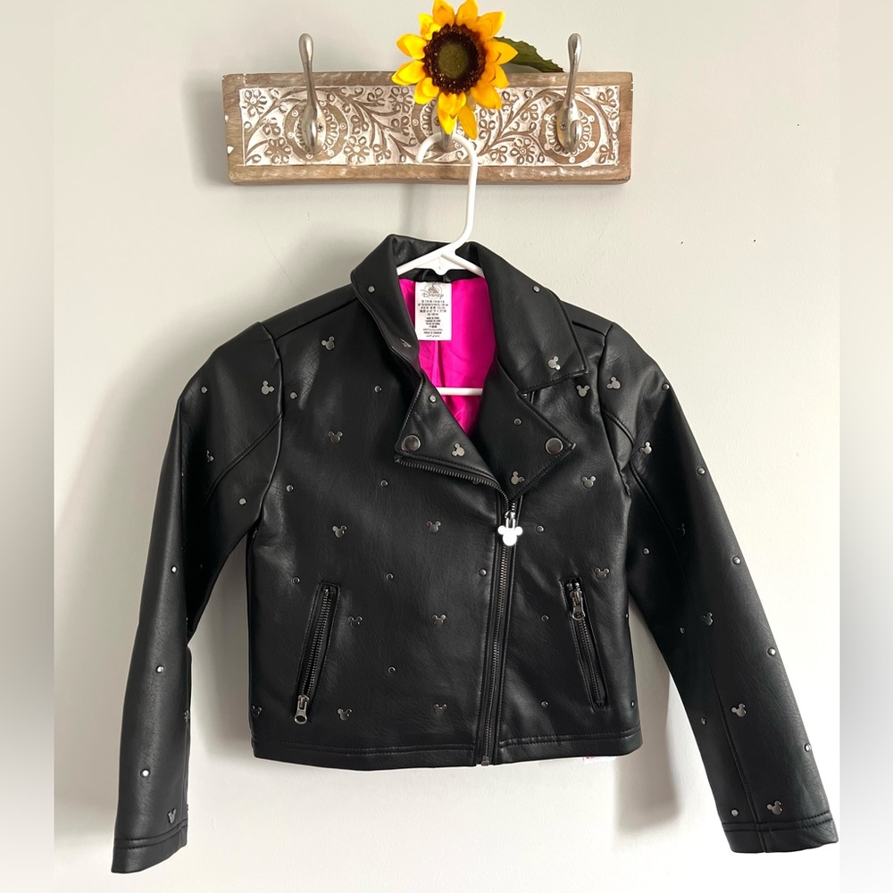 DISNEY Mickey Mouse Moto Biker Studded Jacket - Kids Size 7/8